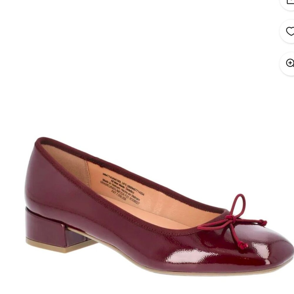 Time and Tru Burgundy Ballet Flats Size  10 Bow Block Heel Cushioned Insole